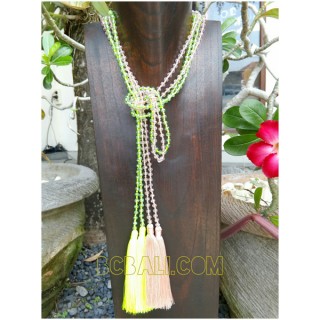 long tassels seeds necklaces double beads crystal